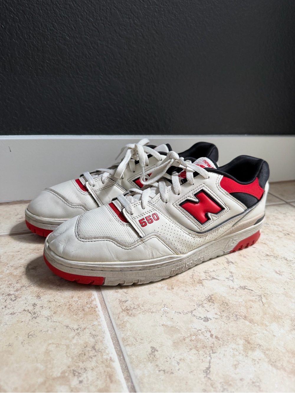 New Balance 550 Sneakers in White and Red